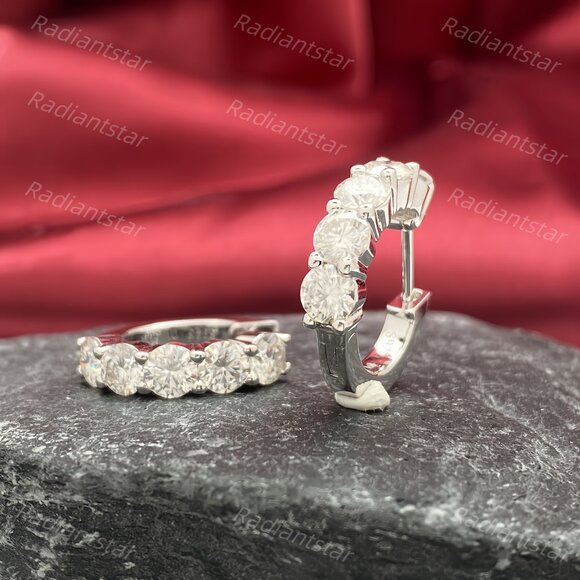 NEW Certified 3ct. t.w. Moissanite 2cm Huggie Hoop Earrings - Picture 1 of 7